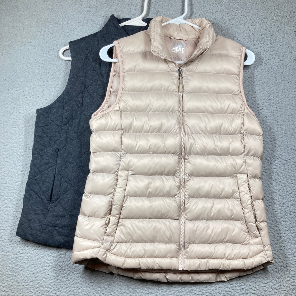 32 Degrees Heat & Eileen Fisher Vests Women S Beige Gray Quilted Puffer Bundle